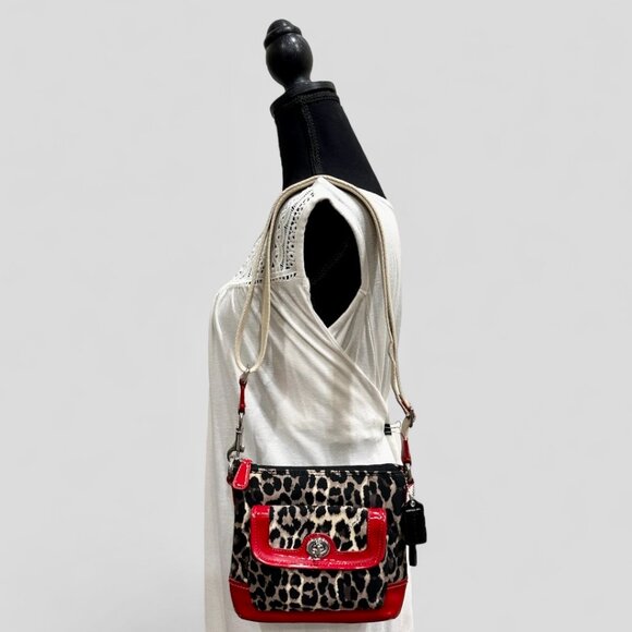 ⭐️⭐️SOLD⭐️⭐️ Y2K Coach Park Ocelot Leopard Print Crossbody - Black/Red Patent - Picture 3 of 15